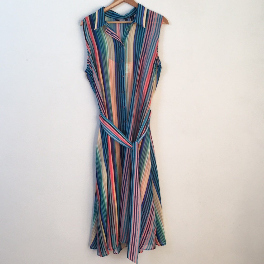 Lands’ End Multi Color Stripe Button Dress - Sz 18